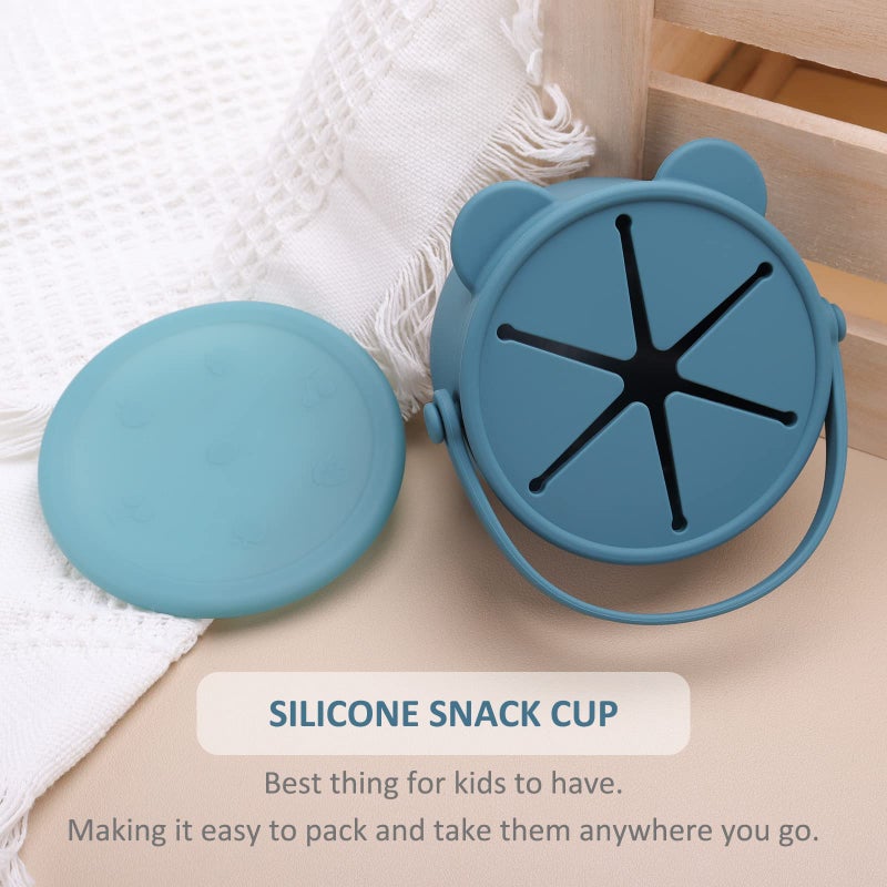 Dilovely Snack Cups for Toddlers, Baby Snack Containers, Silicone Toddler Snack Cups No Spill, Food Catcher with Lid & Bucket-like Handle, BPA Free & Dishwasher Safe, 9 Ounce Colonial Blue - Image 5
