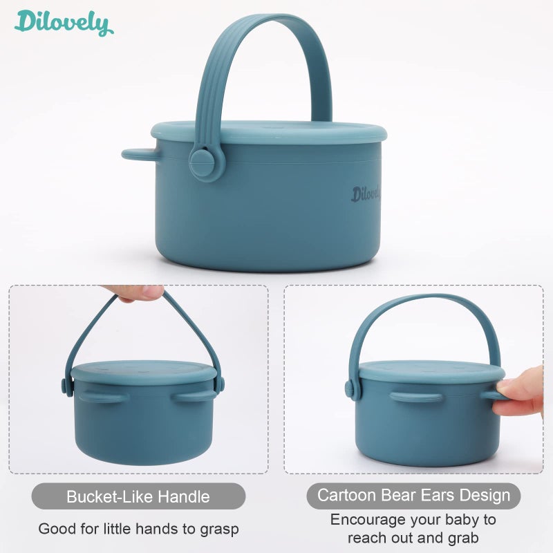 Dilovely Snack Cups for Toddlers, Baby Snack Containers, Silicone Toddler Snack Cups No Spill, Food Catcher with Lid & Bucket-like Handle, BPA Free & Dishwasher Safe, 9 Ounce Colonial Blue - Image 3