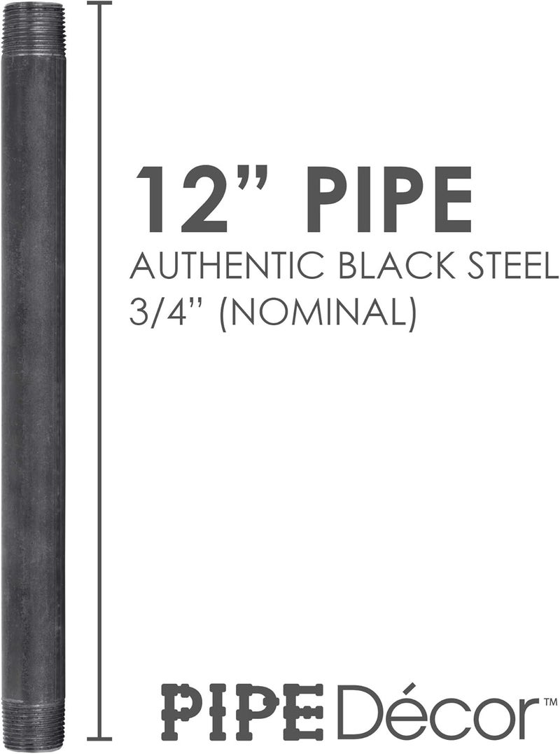 PIPE DECOR 3/4” x 12” Black Steel Plumbing Pipe, Pre Cut, Industrial Steel Grey Fits Standard 3/4 Inch Threaded Black Malleable Iron Fittings, Build Vintage DIY Furniture, 4 Pack - Image 2