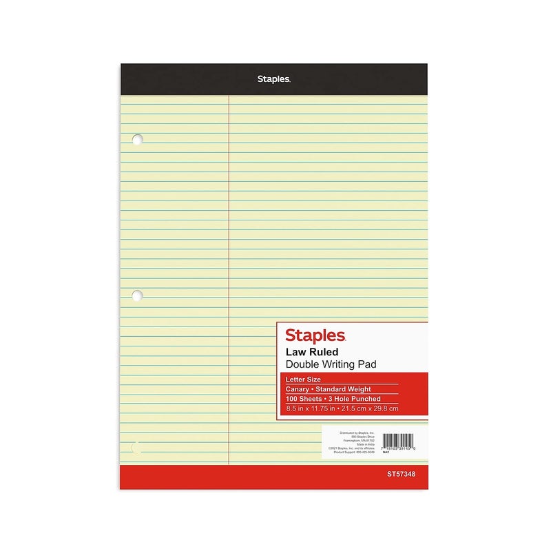 STAPLES 369746 3Hole Double Pad 85Inch X 1175Inch Canary Law Ruled 3Inch Margin Each Office Product - Image 3