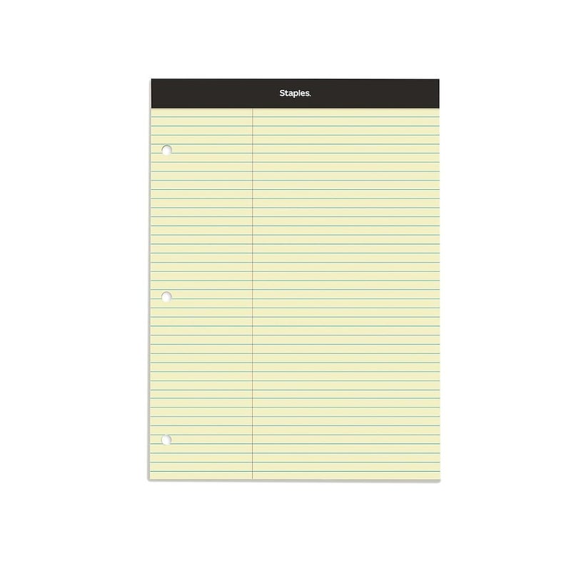 STAPLES 369746 3Hole Double Pad 85Inch X 1175Inch Canary Law Ruled 3Inch Margin Each Office Product - Image 1
