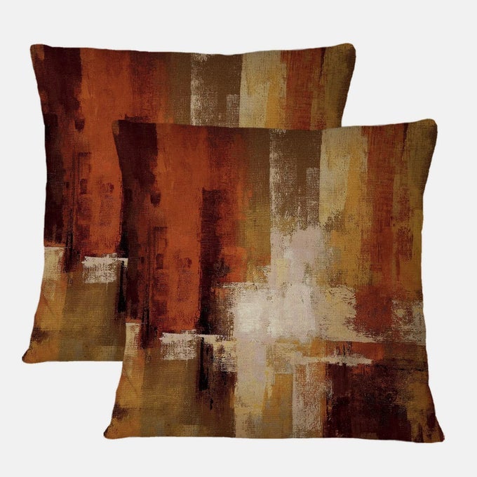 BURNT ORANGE ABSTRACT PILLOW COVERS 18X18 ABSTRACT RUST ART PAINTING DECORATIVE THROW PILLOWCASE MODERN ARTWORK SQUARE COUCH CUSHION COVER FOR LIVING ROOM SOFA ACCENT HOME DECOR SET OF 2
