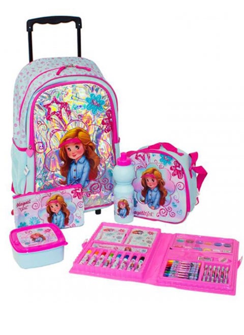 Hayati Girl school backpack, consisting of 45 pieces, with 18-inch wheels