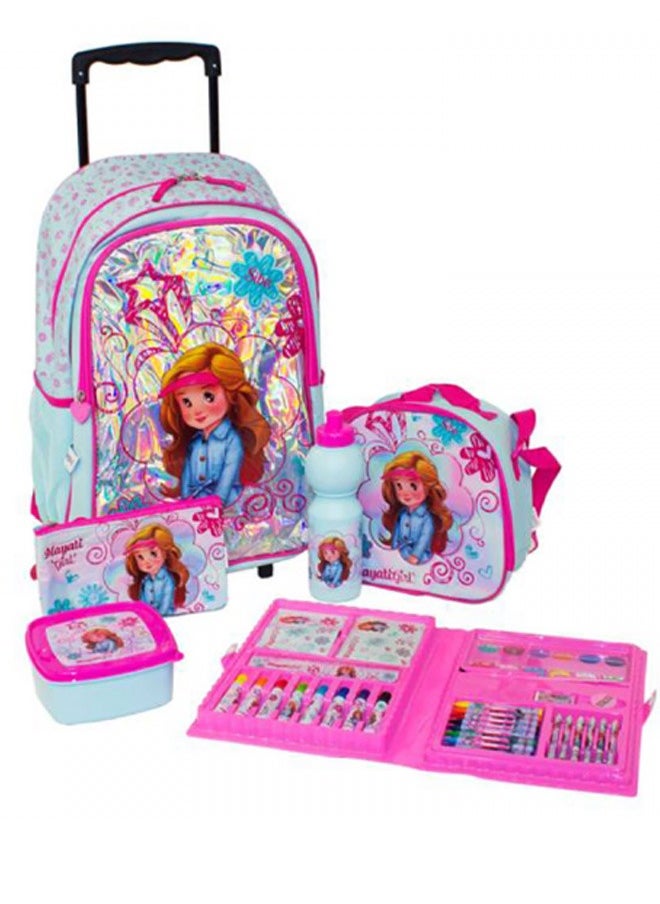 Hayati Girl school backpack, consisting of 45 pieces, with 18-inch wheels