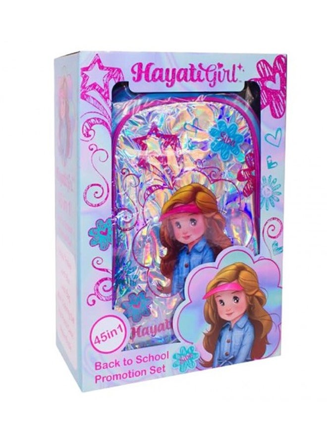 Hayati Girl school backpack, consisting of 45 pieces, with 18-inch wheels