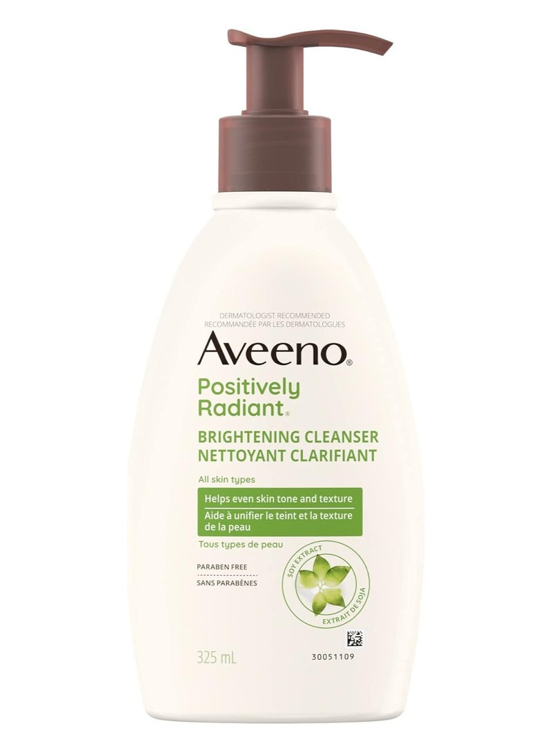 Aveeno Positively Radiant Brightening Cleanser - Makeup Remover, Soy Extract Face Cleanser, Remove Oil, Smooth Skin Tone - 325mL - Image 1