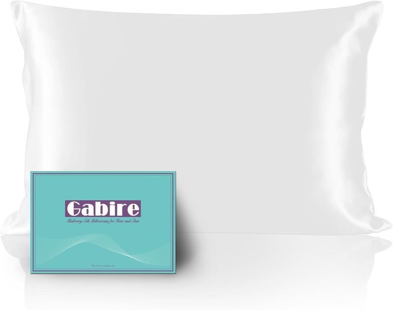 Gabire Mulberry Silk Pillowcase for Hair and Skin Prevent Acne Pillow Cases Both Sides Real Silk Pillowcases Organic Silk Pillowcase with Hidden Zipper, White, King (20"×36") - Image 1