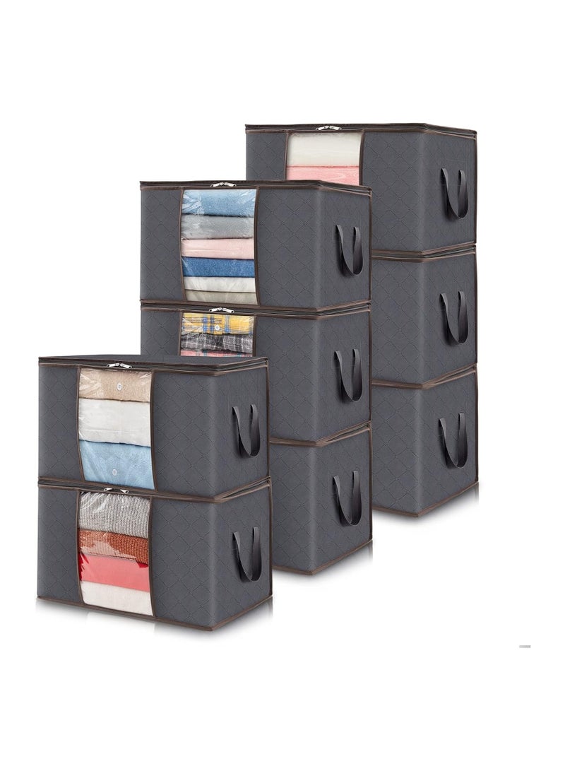 لايفويت حقيبة تخزين الملابس Lifewit 8 عبوات، صناديق تخزين للملابس والبطانيات والألحفة وتخزين الملابس القابلة للطي بمقبض معزز وسحاب قوي ومنظم خزانة بنافذة شفافة، 60 لتر، رمادي - Image 1