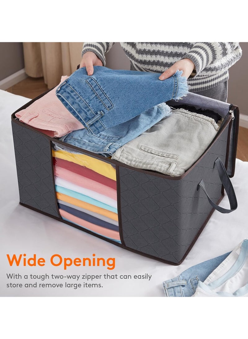 لايفويت حقيبة تخزين الملابس Lifewit 8 عبوات، صناديق تخزين للملابس والبطانيات والألحفة وتخزين الملابس القابلة للطي بمقبض معزز وسحاب قوي ومنظم خزانة بنافذة شفافة، 60 لتر، رمادي - Image 4