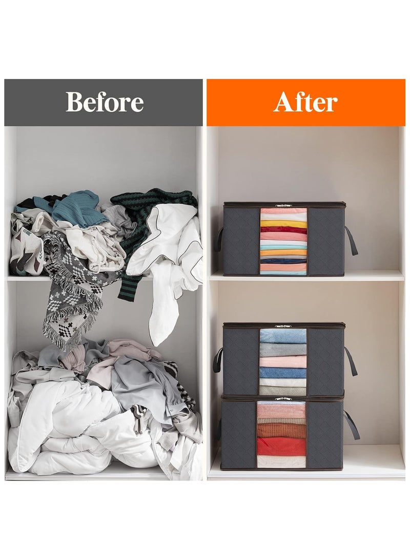 لايفويت حقيبة تخزين الملابس Lifewit 8 عبوات، صناديق تخزين للملابس والبطانيات والألحفة وتخزين الملابس القابلة للطي بمقبض معزز وسحاب قوي ومنظم خزانة بنافذة شفافة، 60 لتر، رمادي - Image 3
