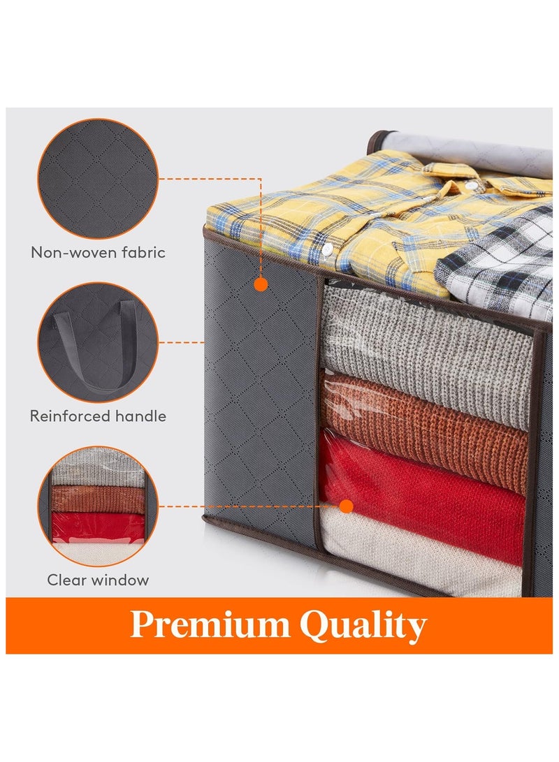لايفويت حقيبة تخزين الملابس Lifewit 8 عبوات، صناديق تخزين للملابس والبطانيات والألحفة وتخزين الملابس القابلة للطي بمقبض معزز وسحاب قوي ومنظم خزانة بنافذة شفافة، 60 لتر، رمادي - Image 5