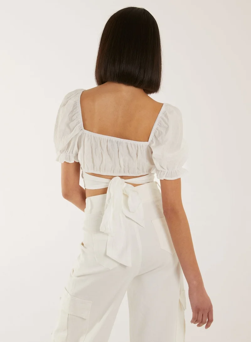 Pink Vanilla Puff Sleeve Tie Back Top