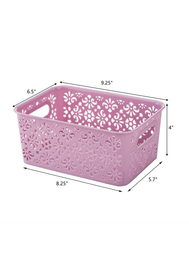 Frcctre 8 Pack Plastic Storage Baskets With Handle Portable Hollow Desktop Storage Baskets Stackable Organize Bins For Home Bathroom Classrooms Office School Flower Pattern - Image 2