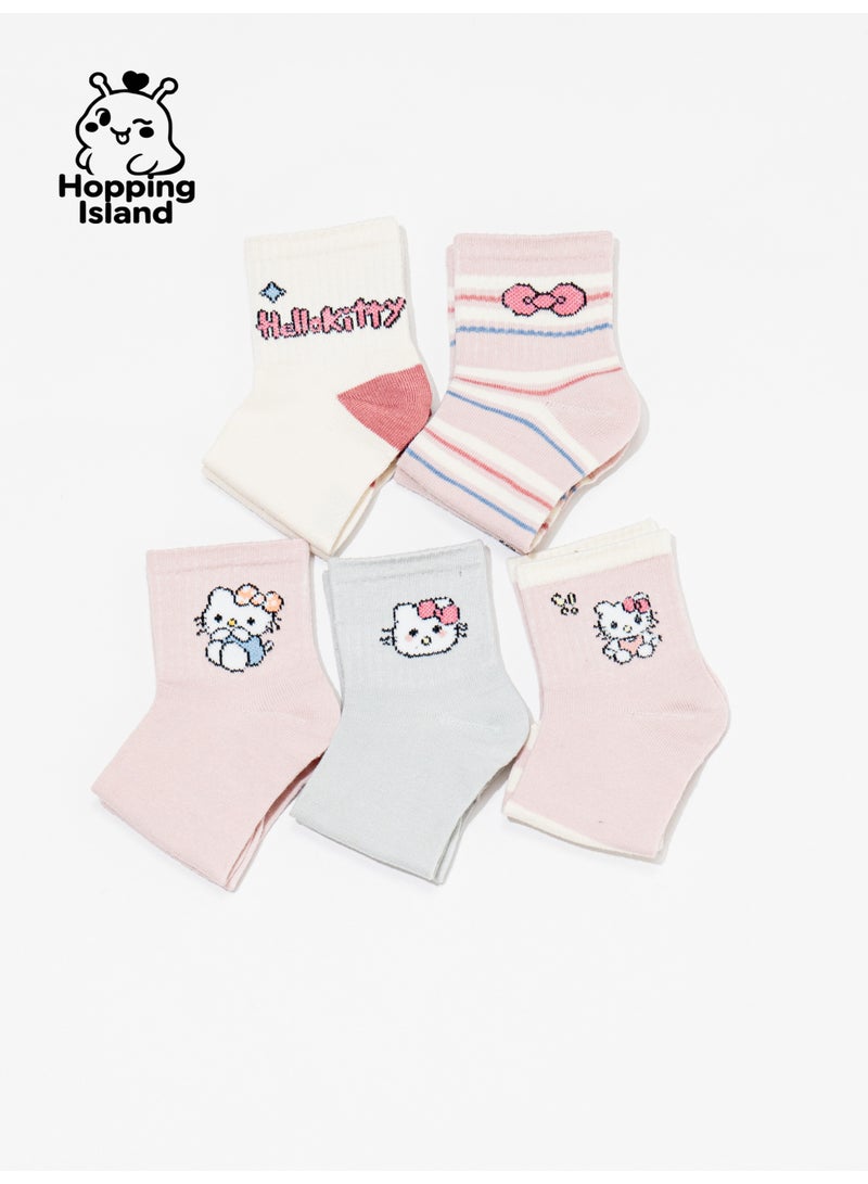 Hopping Island Kids Socks 5Pairs Kitty Cat Pattern Size M [HI] - Image 4