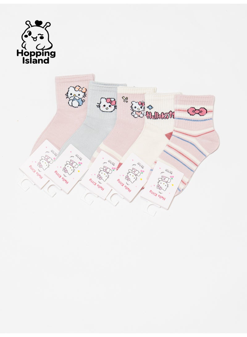 Hopping Island Kids Socks 5Pairs Kitty Cat Pattern Size M [HI] - Image 2