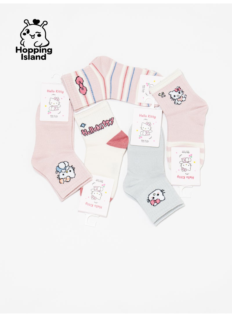 Hopping Island Kids Socks 5Pairs Kitty Cat Pattern Size M [HI] - Image 5