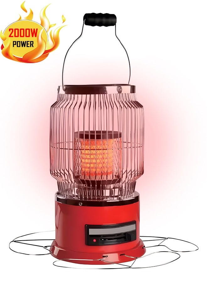 TOSCANA U 2000W Electric Heater for Home Winter 360 Degree Heater with Circular Drying Strip for Cloth Red  - Image 1
