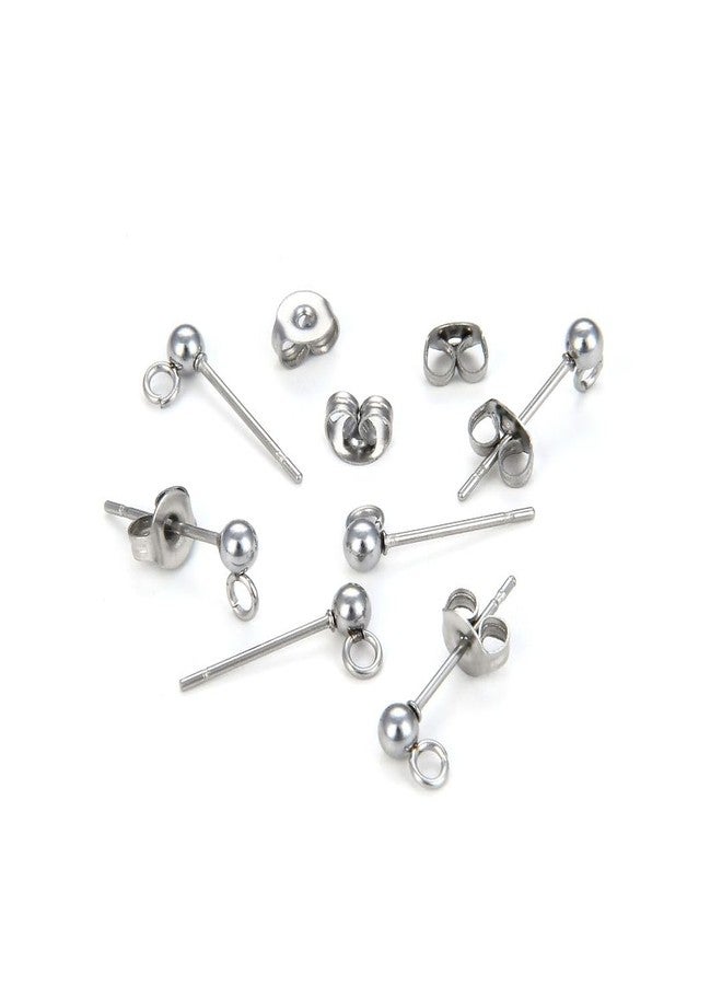 Adabele 50pcs Adabele 304 Grade Surgical Stainless Steel Hypoallergenic Earring Posts 3mm Small Ball Post Open Ring 50pcs Earnut Backs DIY Earrings Jewelry Making SJF217-3 - Image 3
