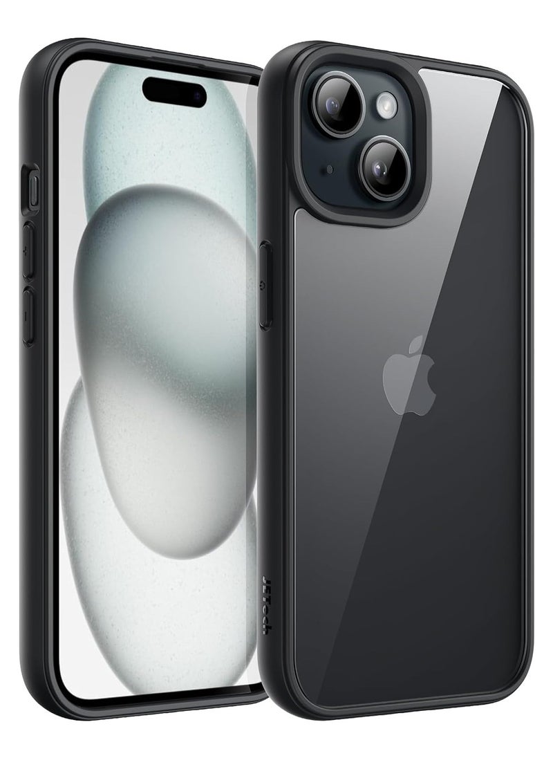Generic - Shockproof Clear Case for iPhone 15 Not Yellowing 10FT Military Drop Protection Hard Clear Back Silicone Edge Four Corner Airbags Drop Protection Phone Cover (Black) - Image 1