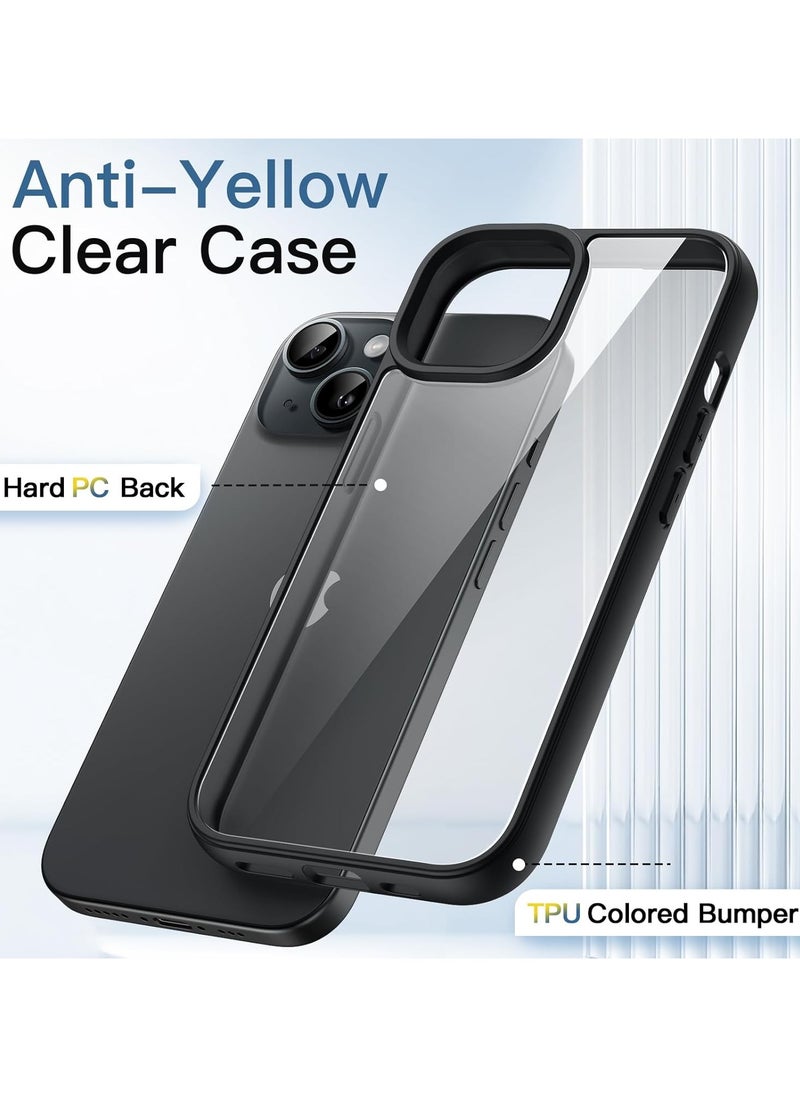 Generic - Shockproof Clear Case for iPhone 15 Not Yellowing 10FT Military Drop Protection Hard Clear Back Silicone Edge Four Corner Airbags Drop Protection Phone Cover (Black) - Image 1