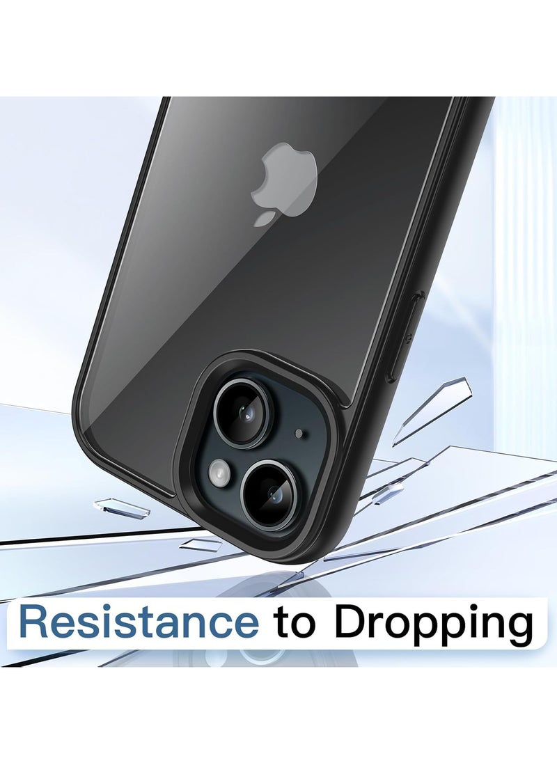 Generic - Shockproof Clear Case for iPhone 15 Not Yellowing 10FT Military Drop Protection Hard Clear Back Silicone Edge Four Corner Airbags Drop Protection Phone Cover (Black) - Image 1