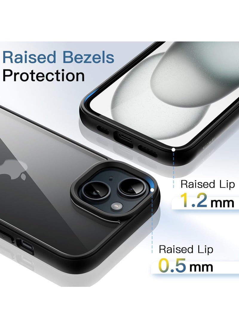 Generic - Shockproof Clear Case for iPhone 15 Not Yellowing 10FT Military Drop Protection Hard Clear Back Silicone Edge Four Corner Airbags Drop Protection Phone Cover (Black) - Image 1