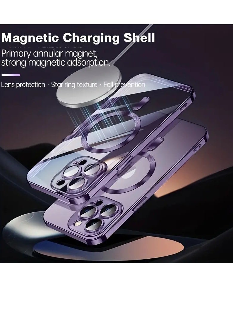 PAMEER - Luxury Electroplated Clear Phone Case With Magnetic Suction Wireless Charging for iPhone 15 Pro Max, 6.7-inch Compatible with MagSafe Wireless Charging, Shockproof Phone Bumper Cover Anti-Scratch. - Image 1