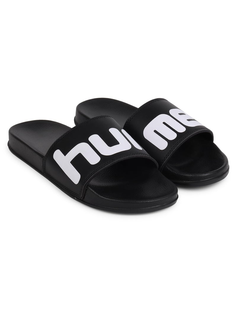 hummel CHUNK MEN SLIDERS Comfortable Cushioned Sole Arch Support Durable Lightweight Flexible Trendy Style Flip flops and Slippers Slides for Men Daily use Chappal - UK 10 Black - Image 1