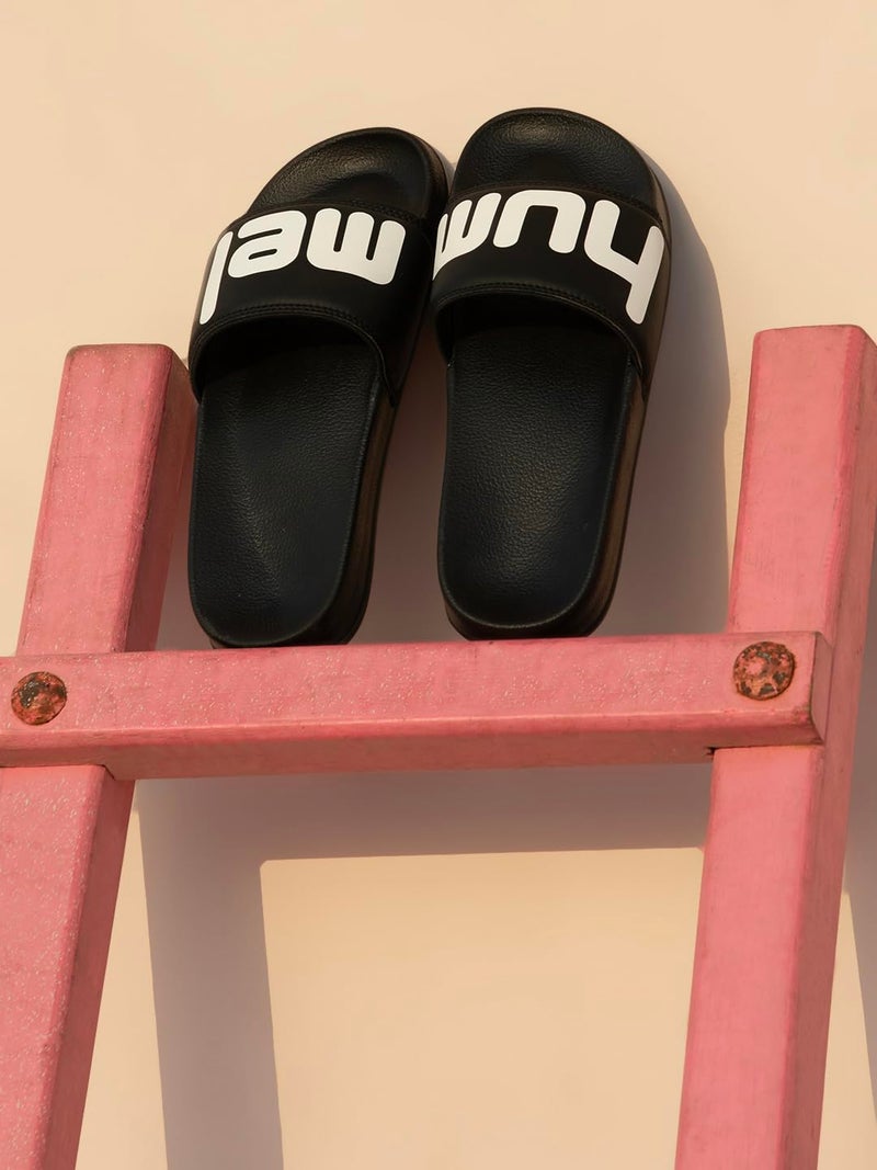 hummel CHUNK MEN SLIDERS Comfortable Cushioned Sole Arch Support Durable Lightweight Flexible Trendy Style Flip flops and Slippers Slides for Men Daily use Chappal - UK 10 Black - Image 2