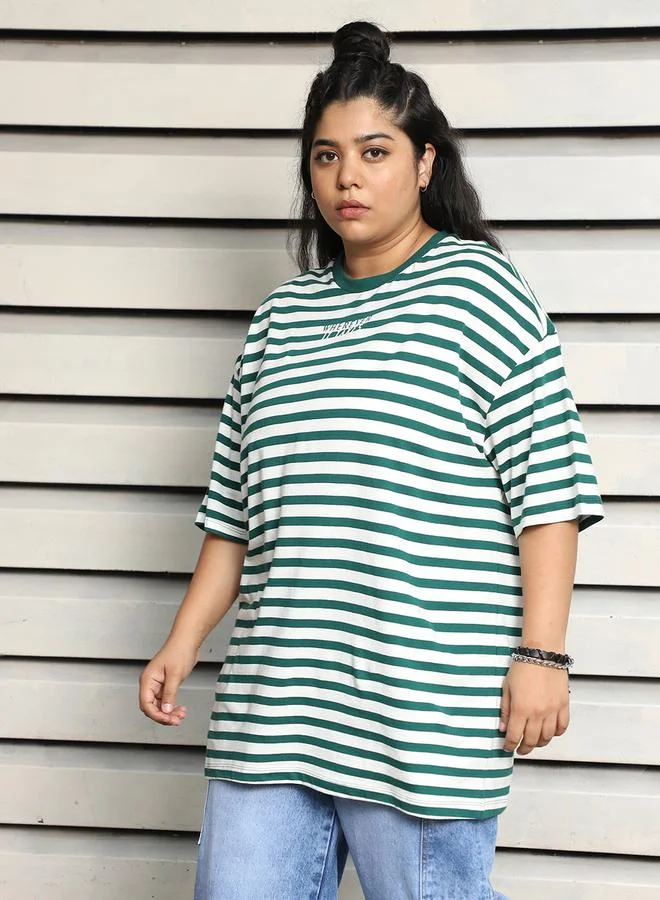 HIGH STAR Plus Size Striped Oversized T-Shirt with Dropped Shoulder Sleeves by Styli