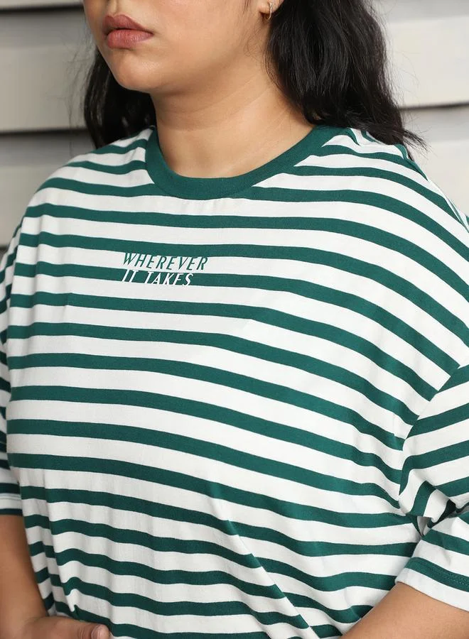HIGH STAR Plus Size Striped Oversized T-Shirt with Dropped Shoulder Sleeves by Styli