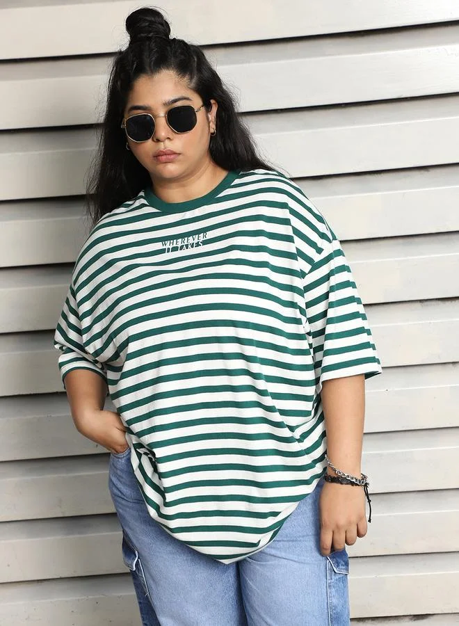HIGH STAR Plus Size Striped Oversized T-Shirt with Dropped Shoulder Sleeves by Styli