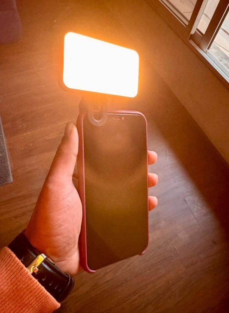 مصباح سيلفي LED محمول بـ 3 أوضاع إضاءة (أبيض، دافئ، مختلط)​ - إضاءة قابلة للتعديل بـ 3 درجات سطوع، مشبك تثبيت عالمي للهواتف واللابتوب، بطارية قابلة للشحن، مثالي للتيك توك واجتماعات الزووم - Image 3