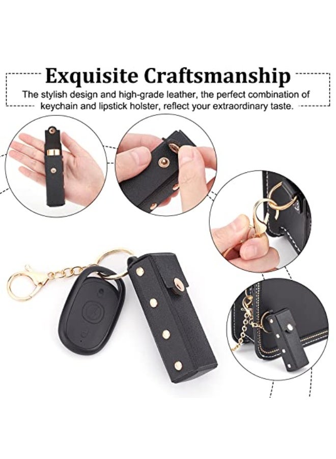 طقم منظم أحمر الشفاه الجلدي 2 قطعة 6 بوصة منظم أحمر الشفاه مع سلسلة مفاتيح، منظم أحمر الشفاه المحمول الصغير حامل أحمر الشفاه ملمع الشفاه حامل أحمر الشفاه جلد منظم للنساء والفتيات - Image 2