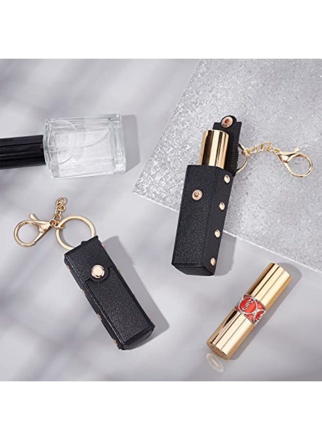 طقم منظم أحمر الشفاه الجلدي 2 قطعة 6 بوصة منظم أحمر الشفاه مع سلسلة مفاتيح، منظم أحمر الشفاه المحمول الصغير حامل أحمر الشفاه ملمع الشفاه حامل أحمر الشفاه جلد منظم للنساء والفتيات - Image 5