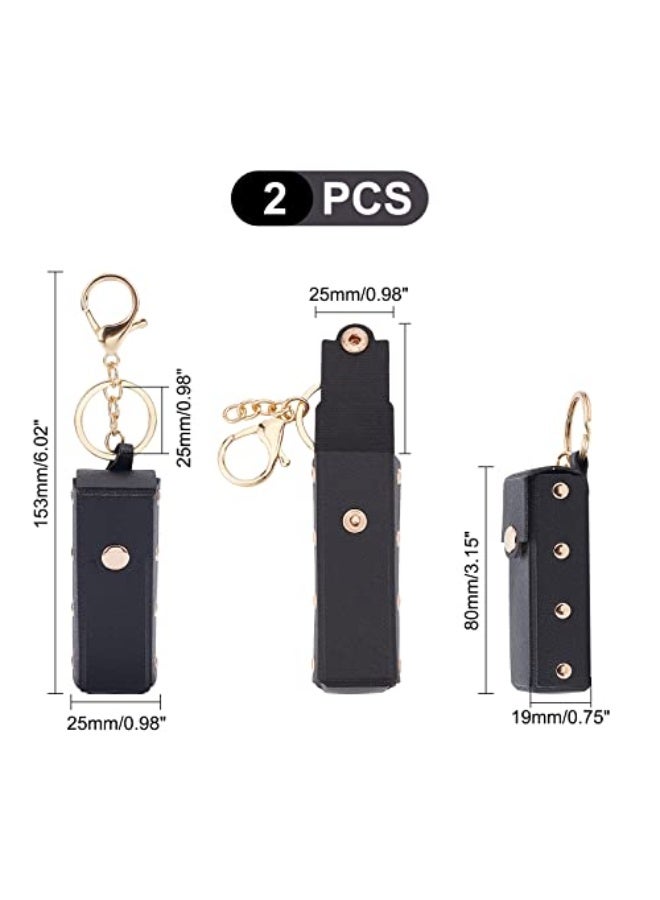 طقم منظم أحمر الشفاه الجلدي 2 قطعة 6 بوصة منظم أحمر الشفاه مع سلسلة مفاتيح، منظم أحمر الشفاه المحمول الصغير حامل أحمر الشفاه ملمع الشفاه حامل أحمر الشفاه جلد منظم للنساء والفتيات - Image 3