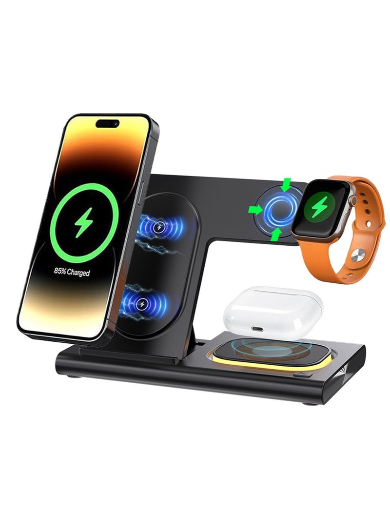 xunujrtu Foldable Wireless Charging Station With Magnetic And Night light,3 in 1 Wireless Charger for iPhone - Image 1