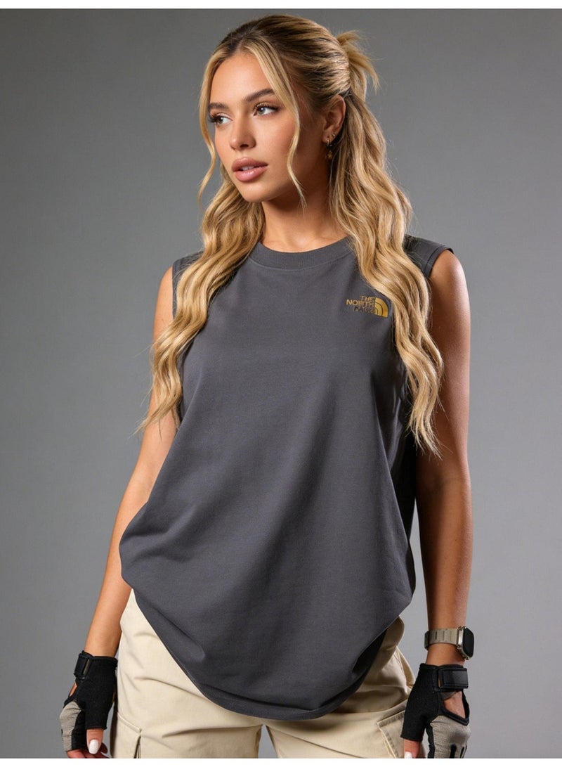 THE NORTH FACE North sleeveless vest T-shirt gold logo printing loose version-cotton round neck-the same for men and women - Image 5