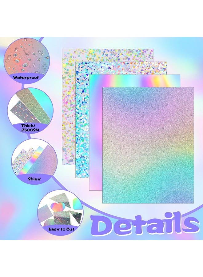 Prudiut 24 Sheets Holographic Cardstock 8.5 x 11, 250gsm/92lb Metallic Cardstock Glitter Shiny Iridescent Mirror Paper Thick Card Stock Paper for Crafts, Card Making, Party Decoration, Scrapbook Supplies - Image 3