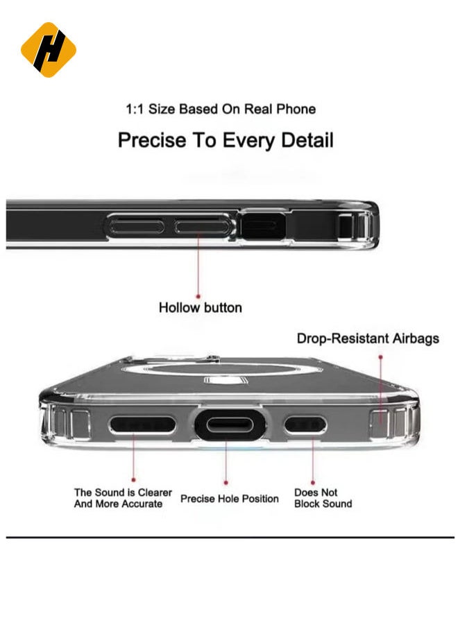HuHa - Apple iPhone 14 Pro Clear MagSafe Case Transparent Magnetic Shockproof Cover Wireless Charging Compatible 6.1 Inch Clear - Image 1
