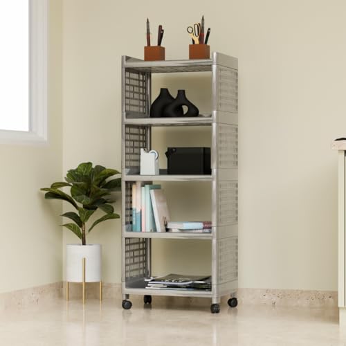 FOROLY Plastic Kitchen Storage Trolley Rack, Racks for Storage Multipurpose Shelf, Kitchen Organizer Trolley Rack, Stands and Racks (5 Layer, Silver) - Image 1