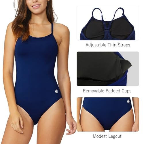 baleaf Women's Athletic Training Adjustable Strap One Piece Swimsuit Swimwear Bathing Suit Navy 36 - Image 4