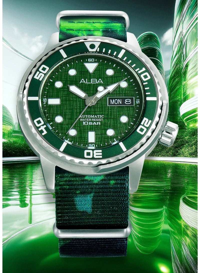 Alba Mechanical Automatic Men’s Watch AL4775X2, 43 mm Green Dial, Stainless Steel Case & Bracelet, Rotating Bezel, 100 m WR - Image 1