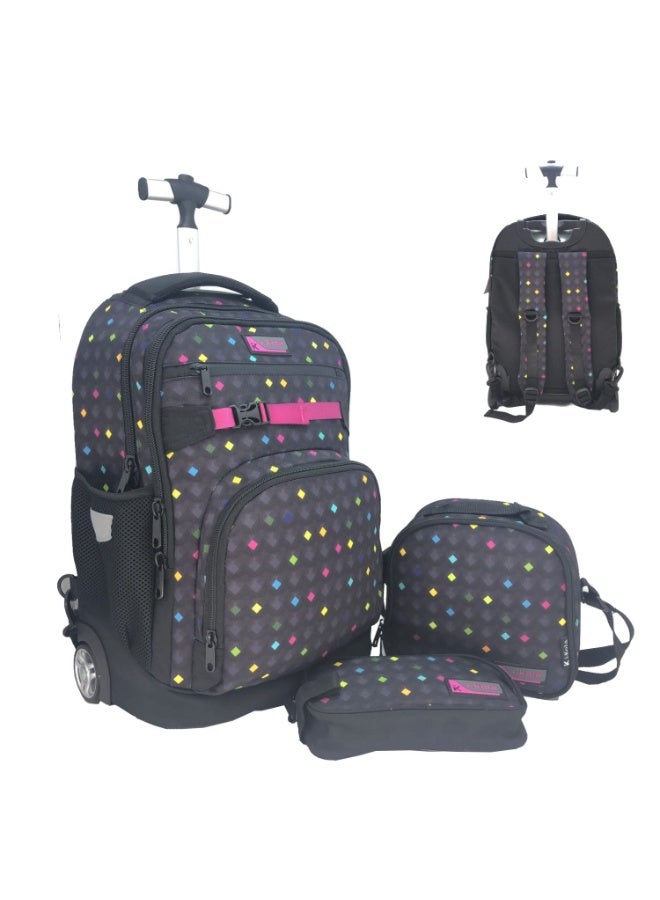 i-kola Diamond Dots 18" 3PC Trolley Bag Set For Girsl & Boys | Rolling School Bag With Spill-Proof Lunch Bag,Pencil Case | Telescopic Handle | Travel-Friendly School Luggage (IK953-18TR3)  - Image 1