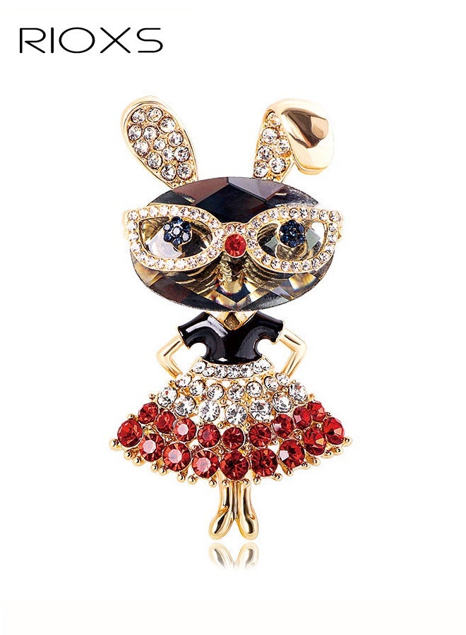 RIOXS Rhinestone Rabbit Brooch Pin for Women, Girls Fashion Gold Plated Sparkly Crystal Bunny Animal Brooches Lapel Pins, Dainty Adorable Graduation Jewelry Gift for Daughter Teacher Students, for Dress Suit Hat Bag Accessories - Image 1