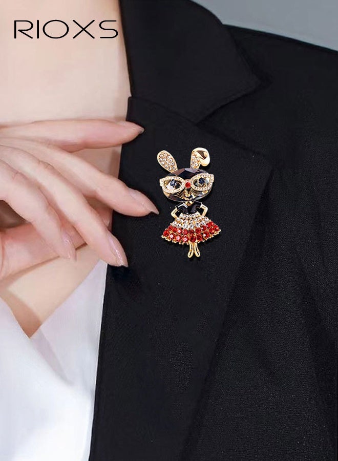 RIOXS Rhinestone Rabbit Brooch Pin for Women, Girls Fashion Gold Plated Sparkly Crystal Bunny Animal Brooches Lapel Pins, Dainty Adorable Graduation Jewelry Gift for Daughter Teacher Students, for Dress Suit Hat Bag Accessories - Image 2