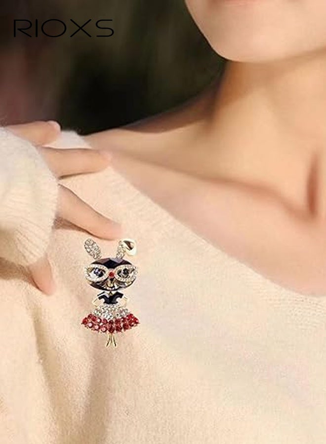 RIOXS Rhinestone Rabbit Brooch Pin for Women, Girls Fashion Gold Plated Sparkly Crystal Bunny Animal Brooches Lapel Pins, Dainty Adorable Graduation Jewelry Gift for Daughter Teacher Students, for Dress Suit Hat Bag Accessories - Image 3