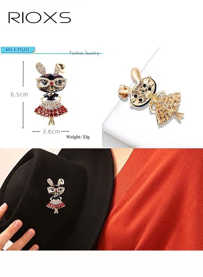 RIOXS Rhinestone Rabbit Brooch Pin for Women, Girls Fashion Gold Plated Sparkly Crystal Bunny Animal Brooches Lapel Pins, Dainty Adorable Graduation Jewelry Gift for Daughter Teacher Students, for Dress Suit Hat Bag Accessories - Image 4