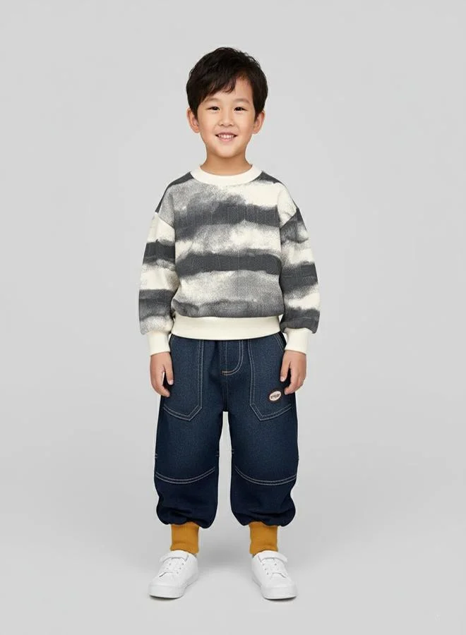 babyqlo Monochrome Tie-Dye Sweatshirt With Denim Pants