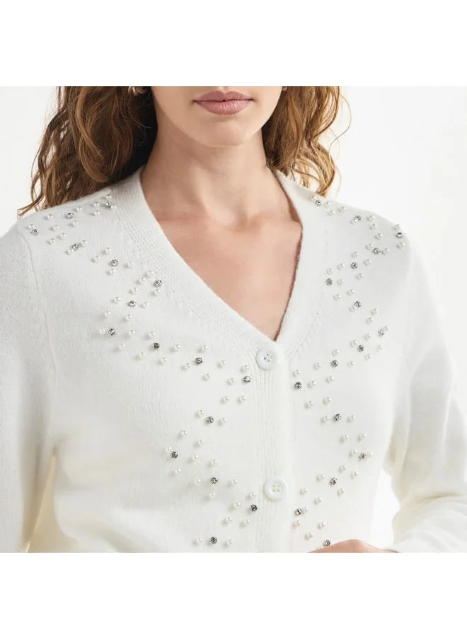 FAV Embellished Button Through Cardigan with Long Sleeves